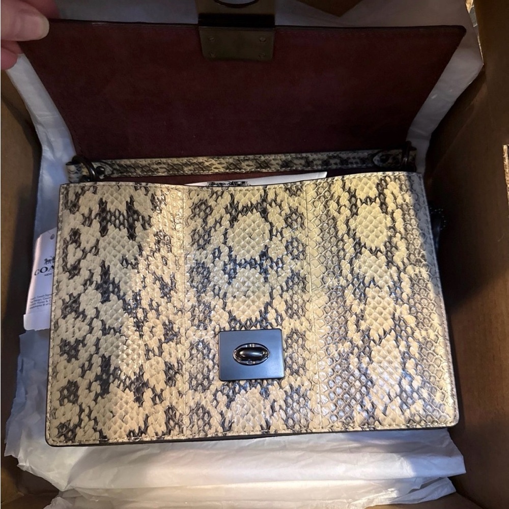 COACH Hutton Shoulder Bag Snakeskin/Leather Neutral Color NWT - Picture 6 of 15